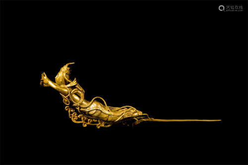 CHINESE PURE GOLD FLYING BEAUTY HAIR PIN