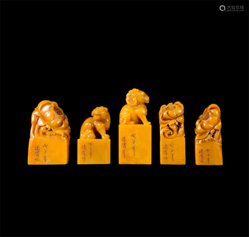 FIVE CHINESE TIANHUANG STONE BEAST SEALS
