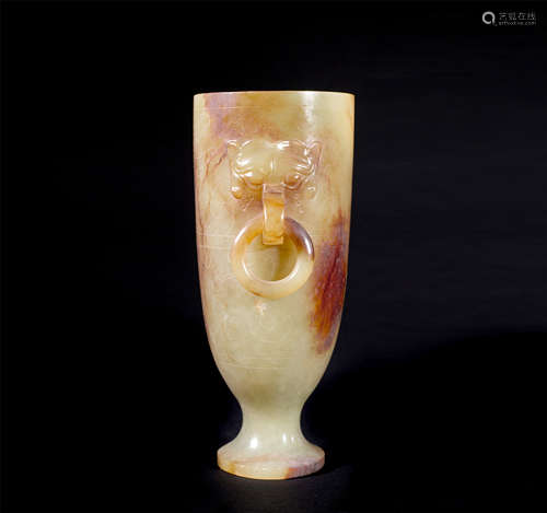 CHINESE SUGAR JADE BEAST LOOP HANDLE CUP