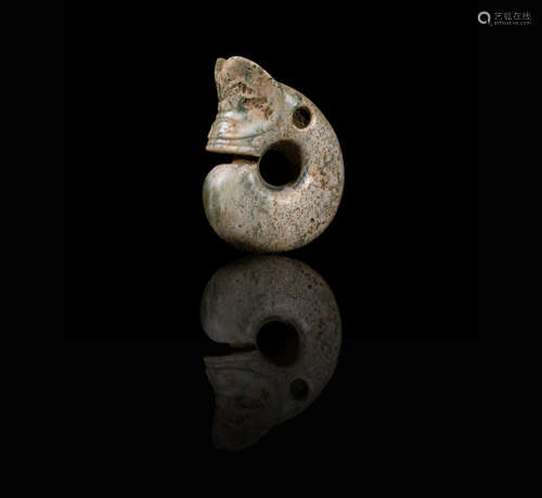 CHINESE ANCIENT JADE PIG DRAGON PENDANT