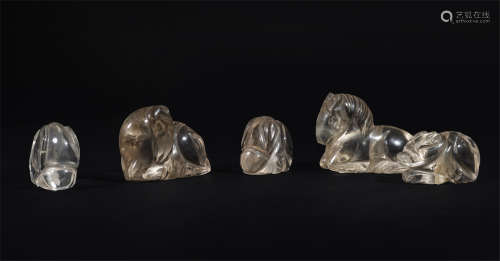 FOUR CHINESE ROCK CRYSTAL BEAST TABLE ITEMS