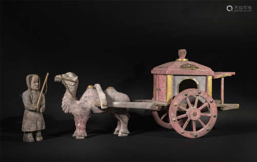 CHINESE CYPRESS CART WITH CAMEL AND MAN