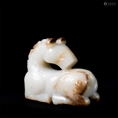 CHINESE WHITE JADE HORSE TABLE ITEM