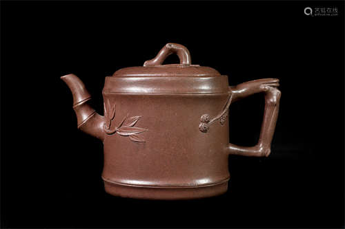 CHINESE YIXING ZISHA CLAY BAMBOO TEA POT