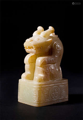 CHINESE YELLOW JADE BEAST SEAL