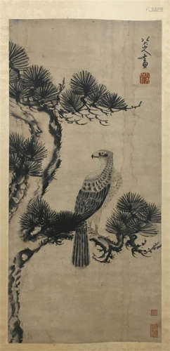 CHINESE SCROLL PAINTING OF EAGLE ON PINE