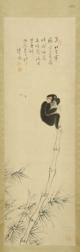 CHINESE SCROLL PAINTING OF MONKEY ON BAMBOO
