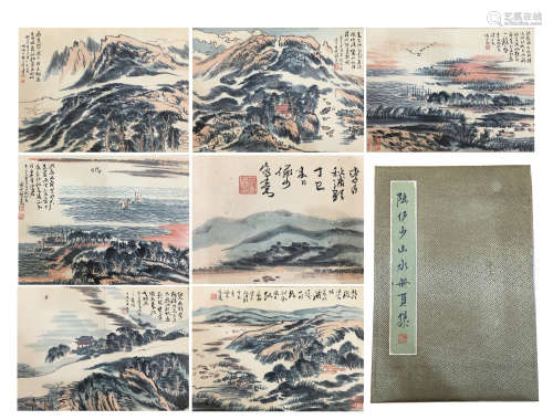 TEN PAGES OF CHINESE ALBUM PAINTING OF MOUNTAIN VIEWS