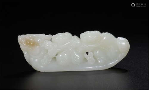 CHINESE WHITE JADE BOY ON BOAT TABLE ITEM