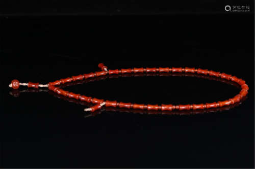 CHINESE RED AGATE BEAD NECKLACE