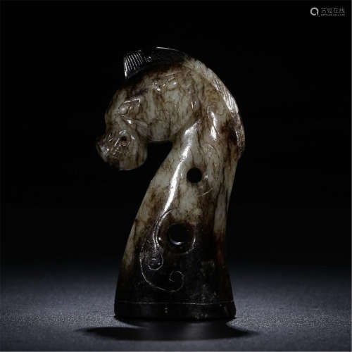 CHINESE ANCIENT JADE HORSE HEAD TABLE ITEM