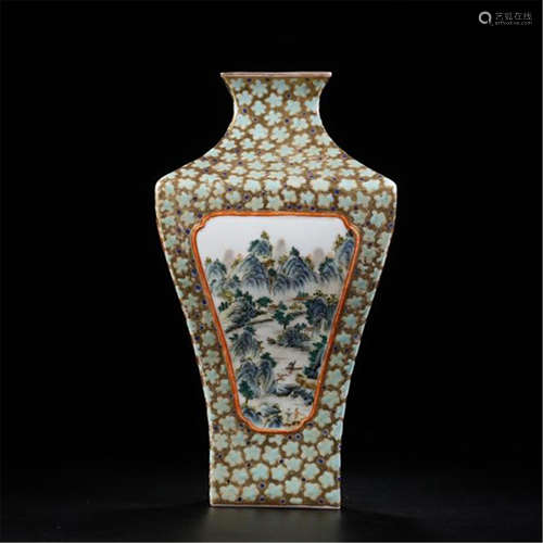 CHINESE PORCELAIN FAMILLE ROSE SQUARE VASE