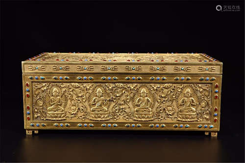 CHINESE GILT BRONZE BUUDHA CASE