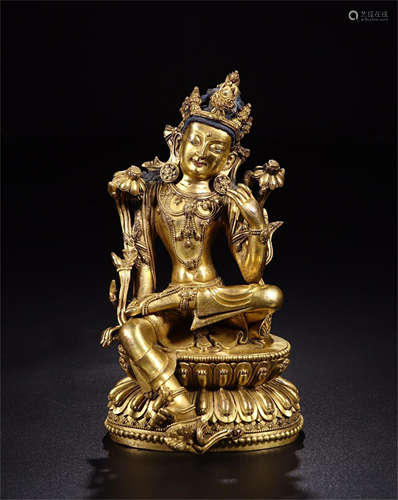 TIBETAN GILT BRONZE SEATED BUDDHA