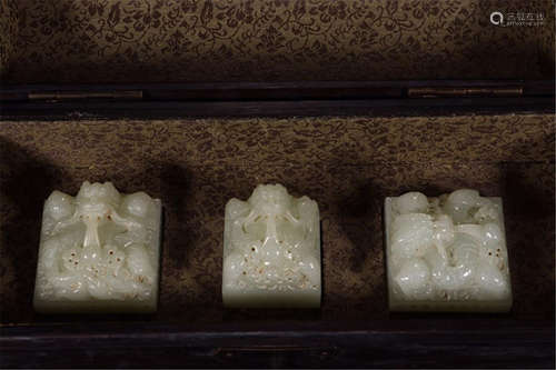 THREE CHINESE WHITE JADE DRAGON SEALS