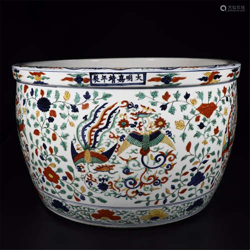 CHINESE PORCELAIN WUCAI PHOENIX FISH BOWL