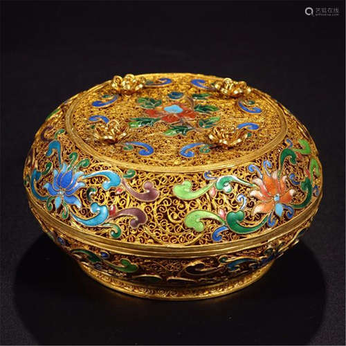 CHINESE GILT SILVER ENAMEL LIDDED BOX