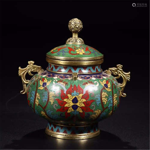 CHINESE CLOISONNE FLOWER LIDDED JAR