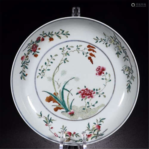 CHINESE PORCELAIN FAMILLE ROSE FLOWER PLATE