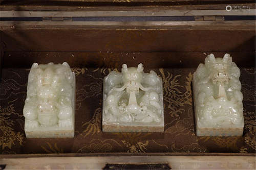 THREE CHINESE WHITE JADE DRAGON SEALS