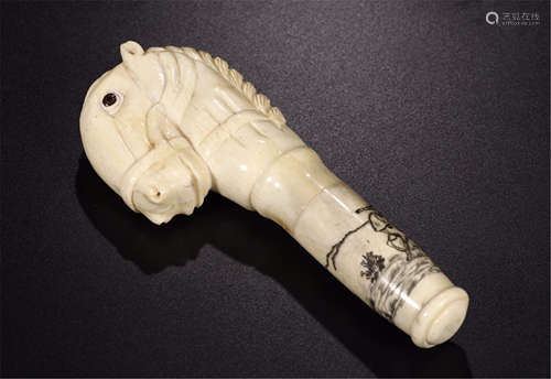 CHINESE BONE CRAVED HORSE WINE BOTTLE OPENER