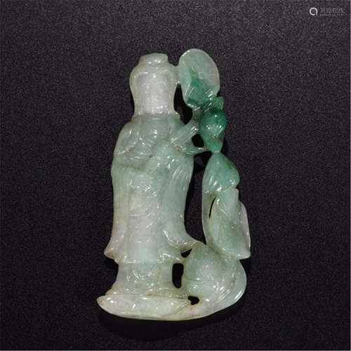 CHINESE JADEITE STANDING BEAUTY WITH FAN