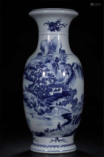 CHINESE PORCELAIN BLUE AND WHTIE MOUNTAIN VIEWS VASE