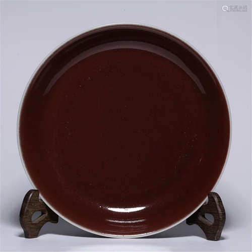 CHINESE PORCELAIN RED GLAZE PLATE