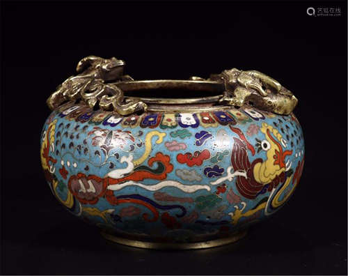 CHINESE CLOISONNE BEAST WATER POT