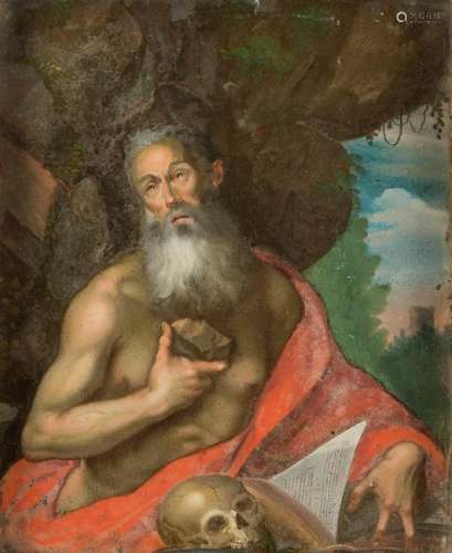 GERMAN GLASS PAINTER SAINT JEROME IN THE WILDERNESS