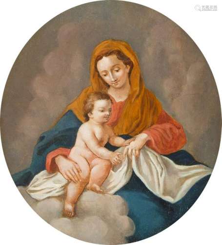 GERMAN SCHOOL c. 1800 Mary with child Oil on panel.