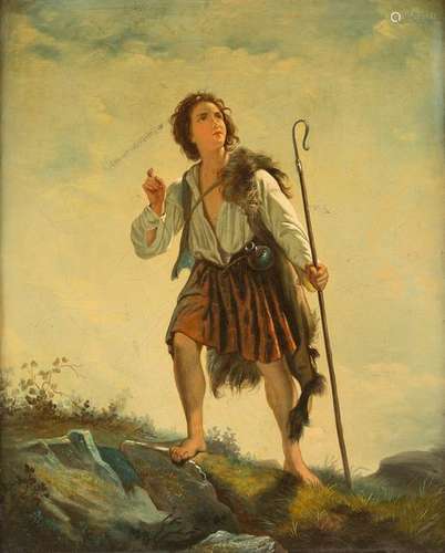 AUSTRIAN SCHOOL c. 1800 Shepherd by a stream Oil on