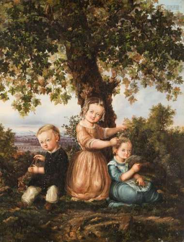 P. JANSEN Act. c. 1847 Three children Oil on canvas. 63