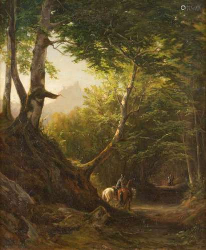 GERMAN SCHOOL c. 1875 A walk in the forest Oil on