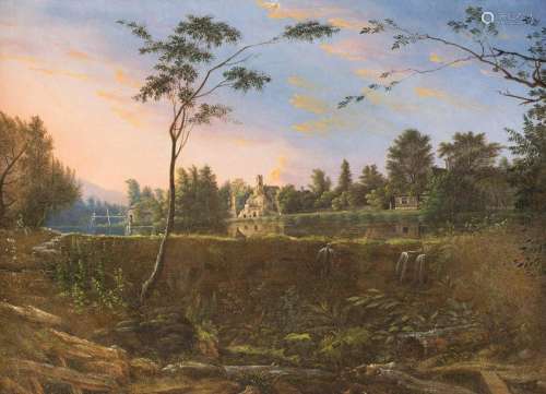 GERMAN SCHOOL c. 1839 Evening mood over the reservoir