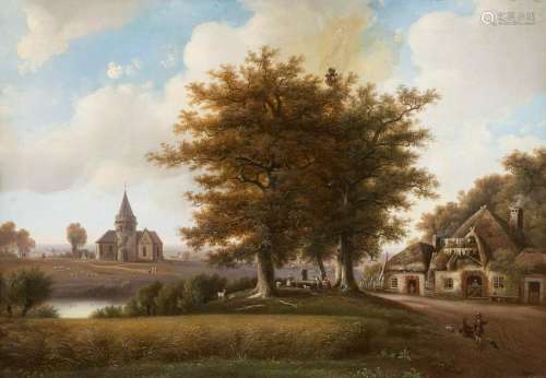 AUGUST BECKER 1822 Darmstadt - 1887 Duesseldorf Village