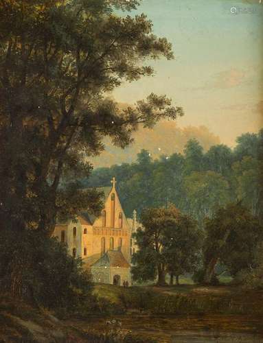 H. HARTUNG Act. mid 19th C. Church in romantic