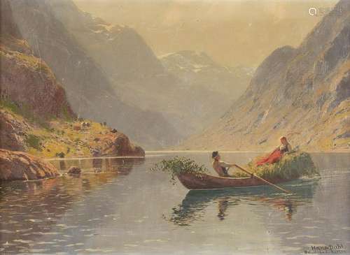 HANS DAHL 1849 Granvin - 1937 Sogn Crossing the summery