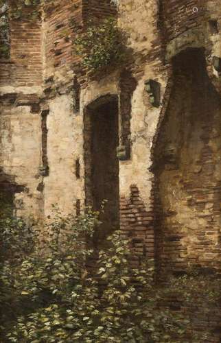 CARL HAYDEN Active 2nd half 19th C. Wooded ruins Oil on