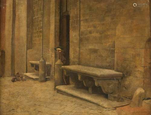 GERMAN SCHOOL c. 1883 Church yard in Siena Oil on