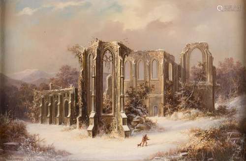 DUESSELDORF SCHOOL c. 1852 Monastery ruins in snowy