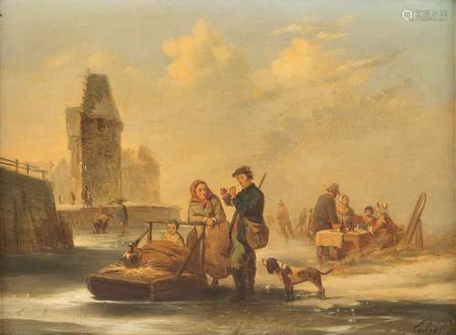 DUTCH SCHOOL 2nd half 19th C. On the ice Oil on wooden