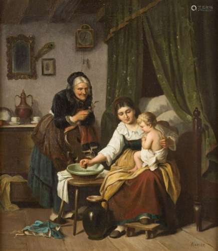 WARNER prob. 1837 - 1898 Family in the living room Oil