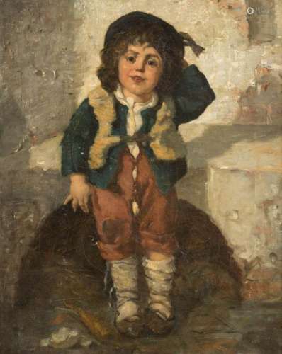 O. VOLLAIRE Act. c. 1900 Tyrolean doll Oil on canvas