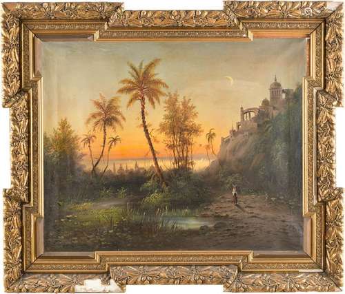 R. O'BRIEN Act. c. 1900 Orient evening Oil on canvas.