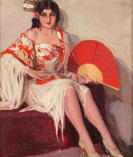 MORELL Act. 1st half 20th C. Spanish lady with red fan