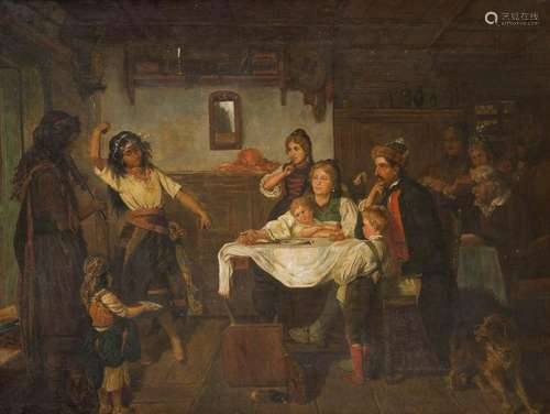 L. FABER Act. c. 1879 Gypsy dance in the farmhouse Oil