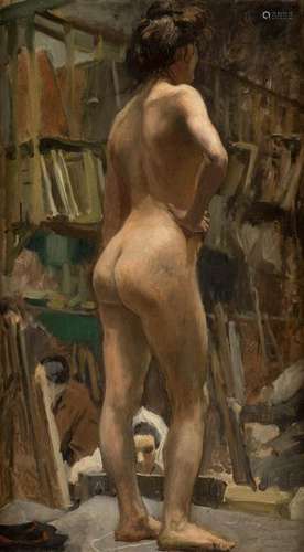 ROGER JAMMES Act. c. 1898 Paris Nude in the studio Oil