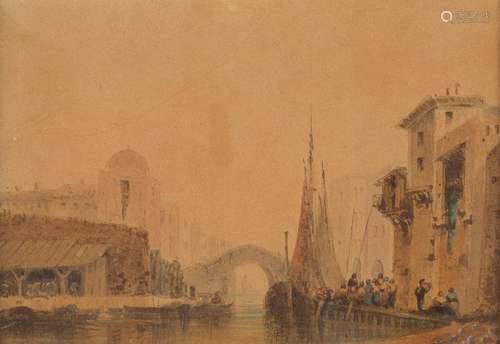 MONOGRAMMED 'O.A.' Active end 19th C. Canal at Venice