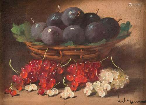 LEBRUN Active 1st half 20th C. Still life with plums